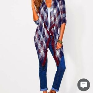 Plaid fringed duster